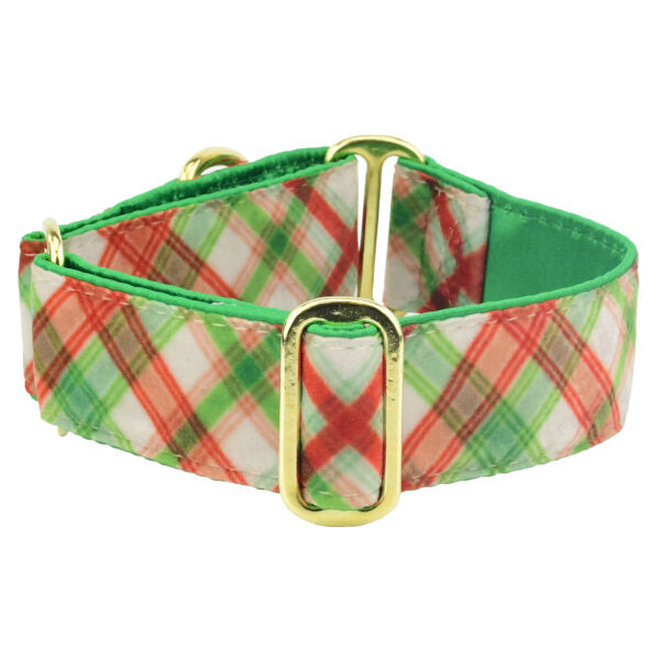 Christmas Plaid Cream Elite Velvet Martingale Dog Collar 2 Hounds Design