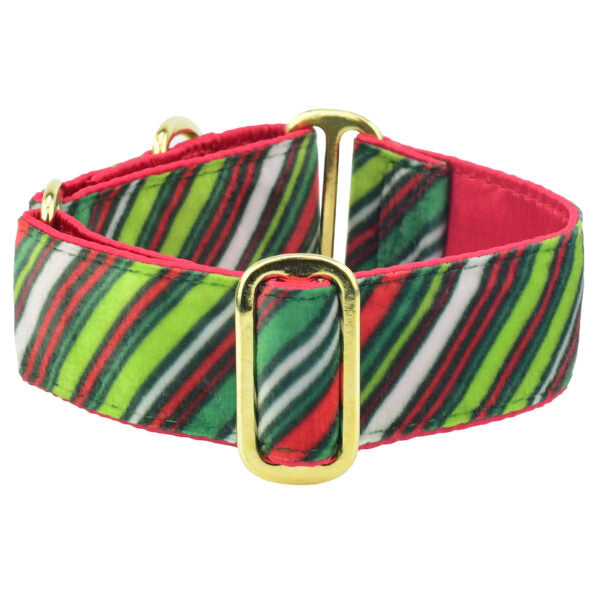 Christmas Stripes Elite Swiss Velvet Dog Collar 2 Hounds Design