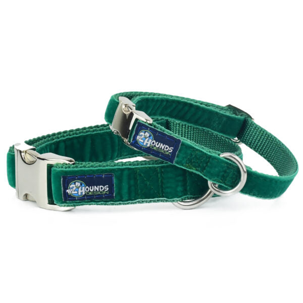 Kelly Green Velvet Essential Dog Collar 2 Hounds Design