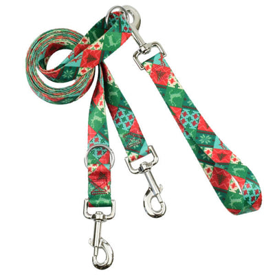 Christmas Patchwork Double Connection Leash – EarthStyle Euro Leash (longer version) 2 Hounds Design