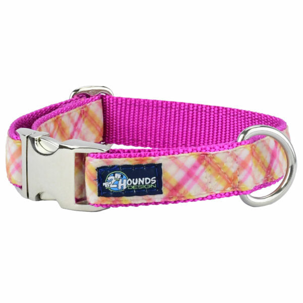 Pink Plaid Velvet Essential Buckle Martingale Dog Collar 2 Hounds Design