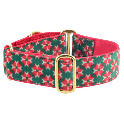 Poinsettia Elite Velvet Martingale Dog Collar 2 Hounds Design
