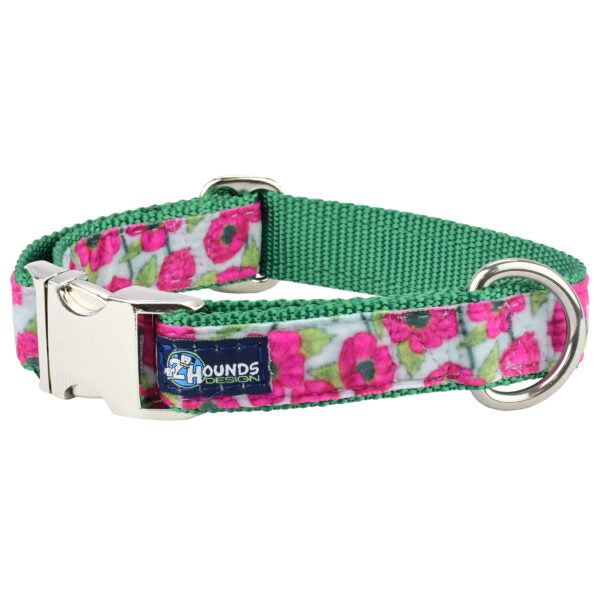 Bold Poppies Velvet Essential Buckle Martingale Dog Collar 2 Hounds Design