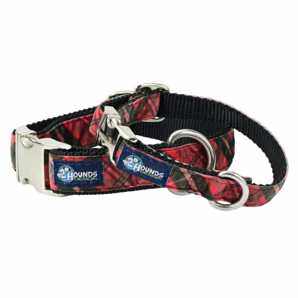 Classic Winter Plaid Velvet Essential Martingale Dog Collar 2 Hounds Design