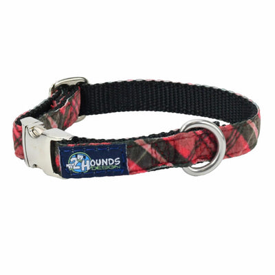 Classic Winter Plaid Velvet Essential Dog Collar 5 8 inch wide 2 Hounds Design