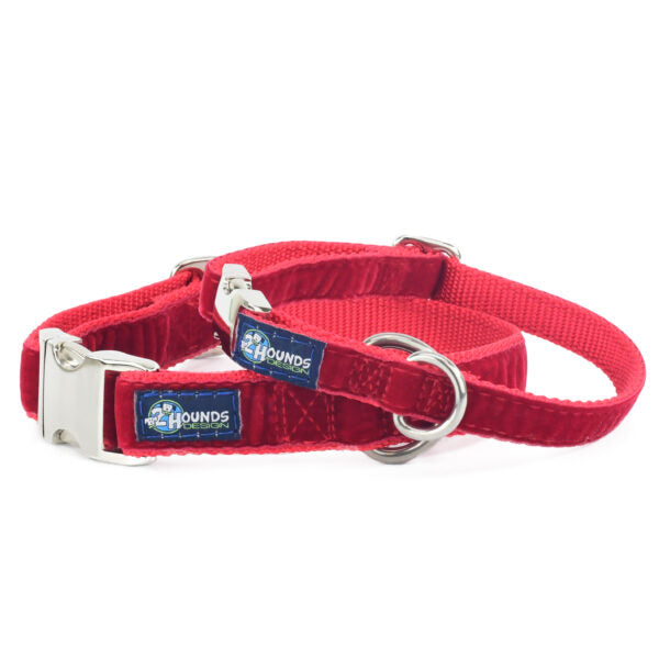Red Velvet Essential Buckle Martingale Dog Collar 2 Hounds Design