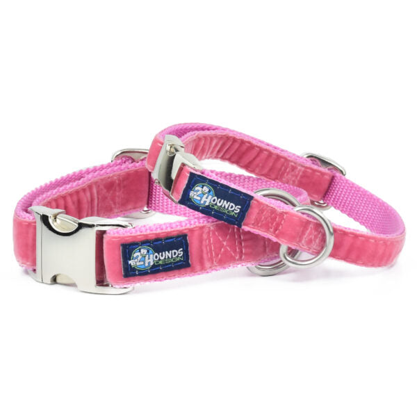 Rose Pink Velvet Essential Martingale Dog Collar 2 Hounds Design