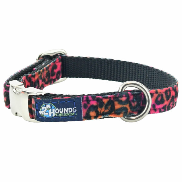 Wild Kitty Pink Velvet Essential Dog Collar 5 8 inch wide 2 Hounds Design