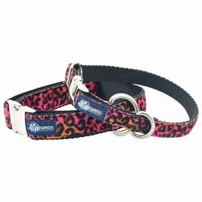 Wild Kitty Pink Velvet Essential Martingale Dog Collar 2 Hounds Design