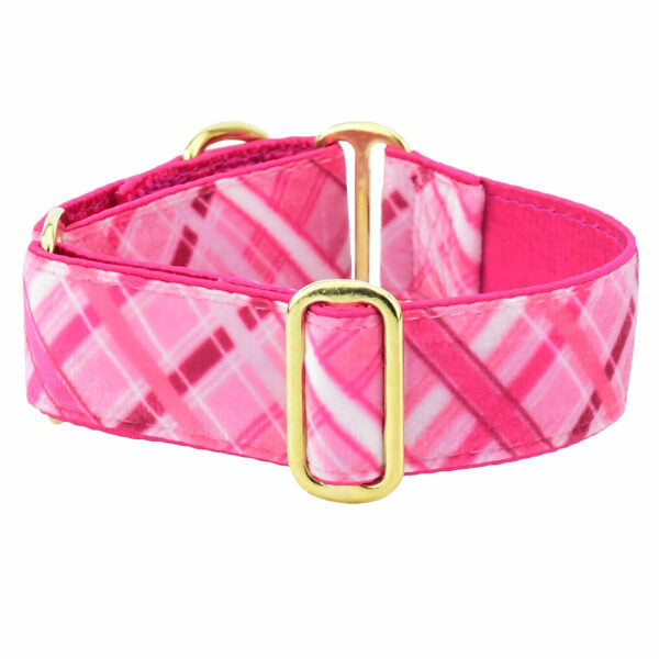 Very Pink Plaid Elite Velvet Dog Collar 2 Hounds Design