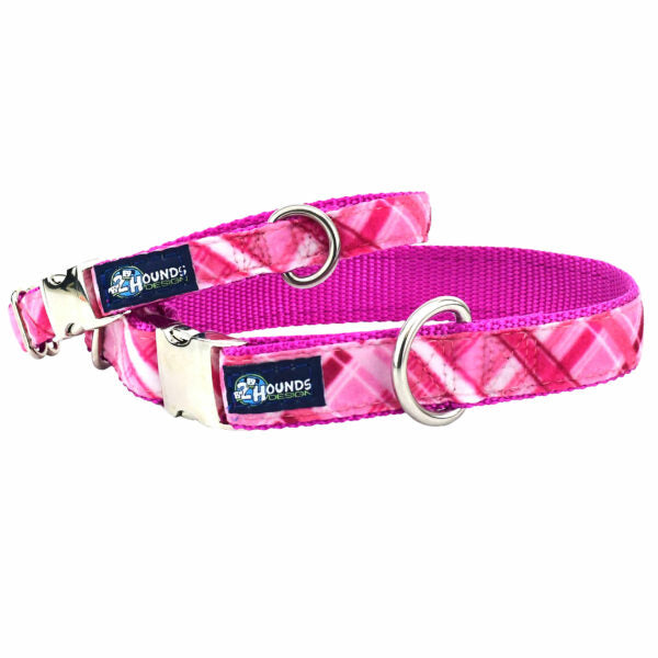 Very Pink Plaid Velvet Essential Martingale Dog Collar 2 Hounds Design