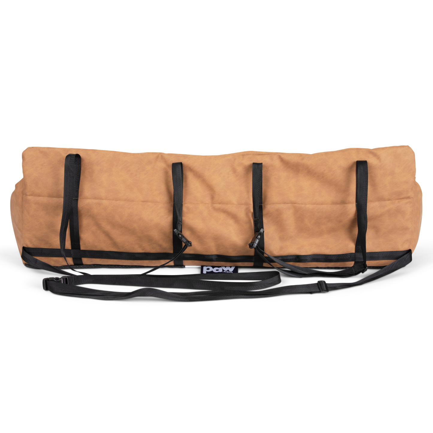 PupProtector™ Faux Cool-to-Touch Vegan Leather Memory Foam Dog Car Bed - Camel Travel Paw.com