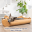 PupProtector™ Faux Cool-to-Touch Vegan Leather Memory Foam Dog Car Bed - Camel Travel Paw.com