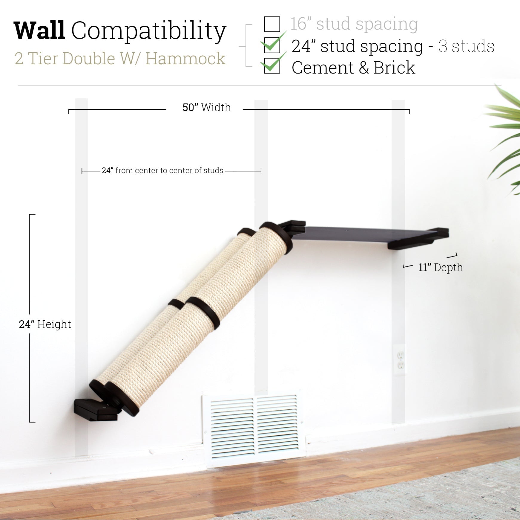 Slanted Cat Scratcher for Wall Onyx Bamboo 2-Tier Double Charcoal Gray Canvas Cat Scratcher Catastrophic Creations