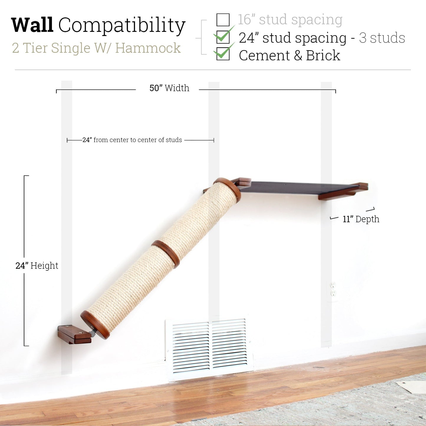 Slanted Cat Scratcher for Wall English Chestnut Bamboo 2-Tier Single Charcoal Gray Canvas Cat Scratcher Catastrophic Creations