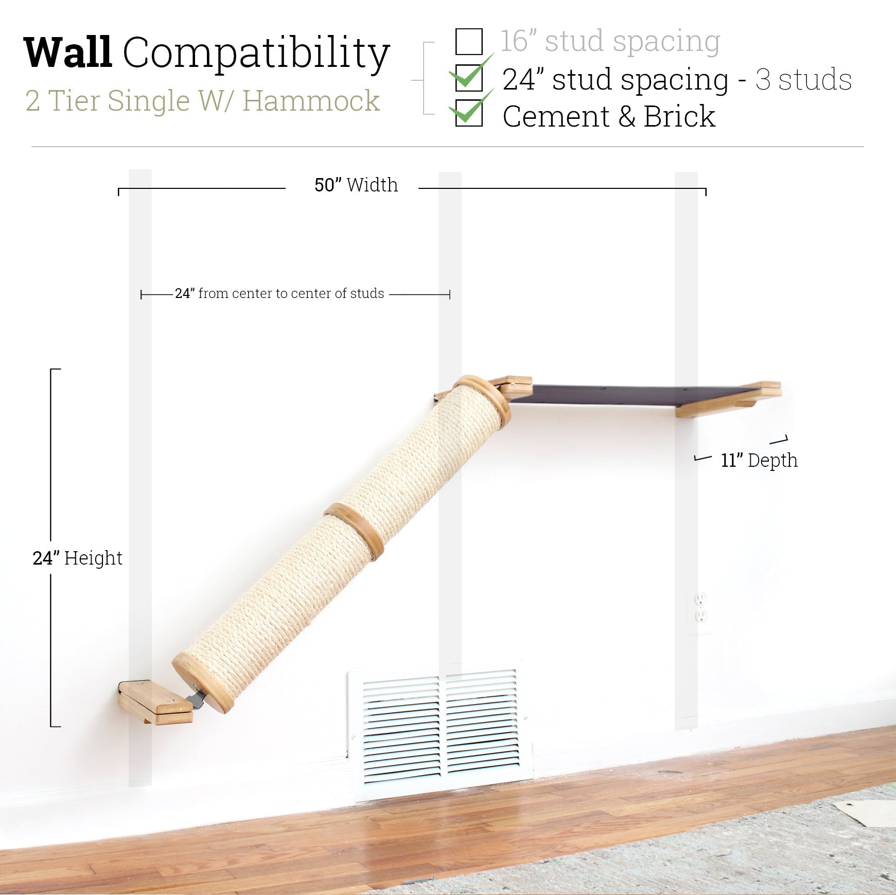Slanted Cat Scratcher for Wall Natural Bamboo 2-Tier Single Charcoal Gray Canvas Cat Scratcher Catastrophic Creations