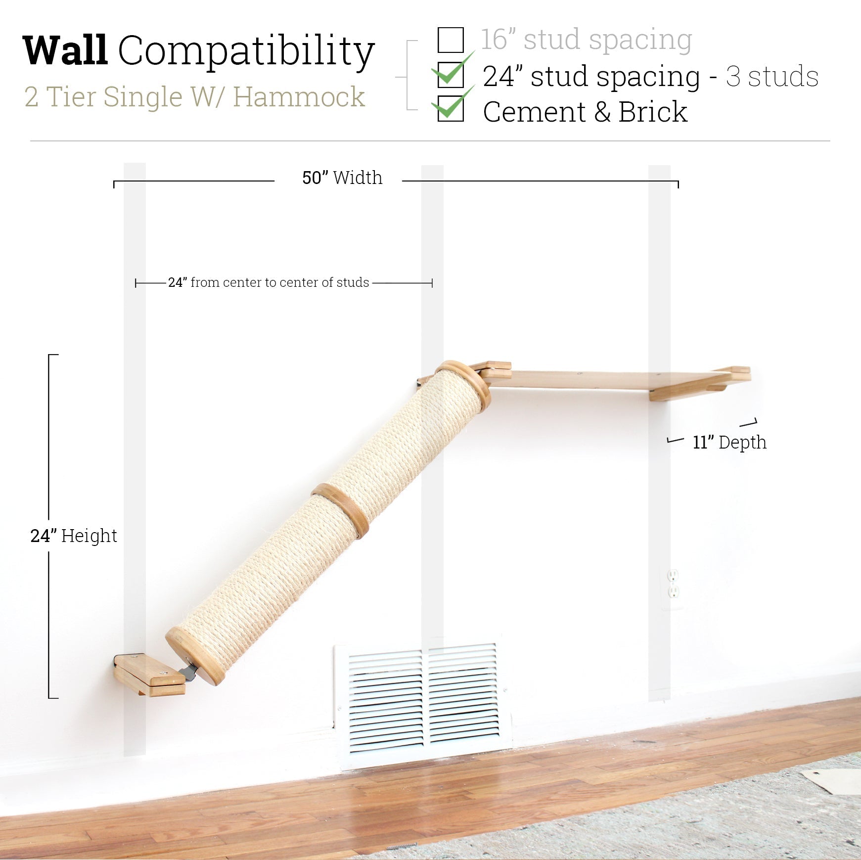 Slanted Cat Scratcher for Wall Natural Bamboo 2-Tier Single Natural Canvas Cat Scratcher Catastrophic Creations