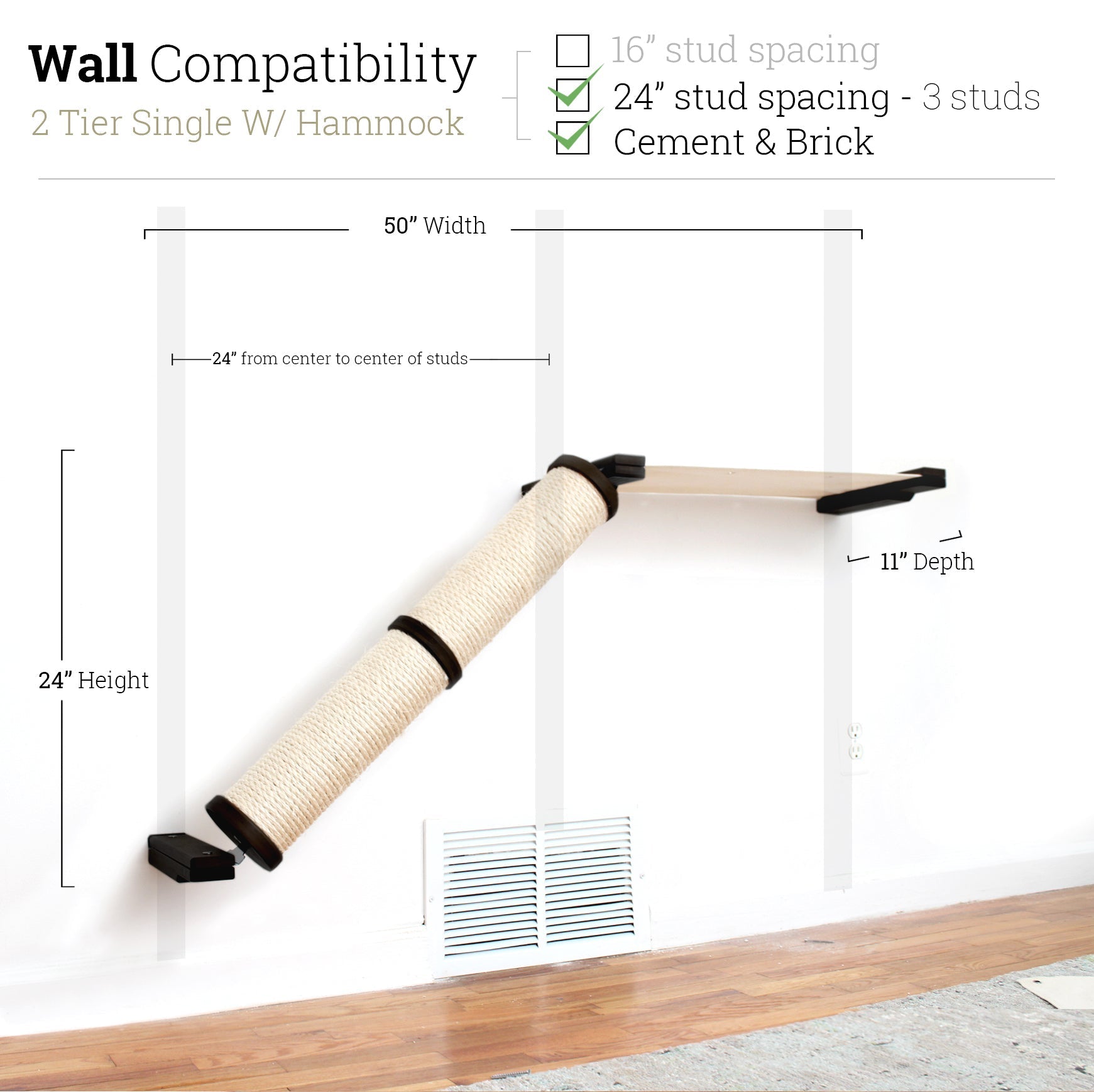 Slanted Cat Scratcher for Wall Onyx Bamboo 2-Tier Single Natural Canvas Cat Scratcher Catastrophic Creations