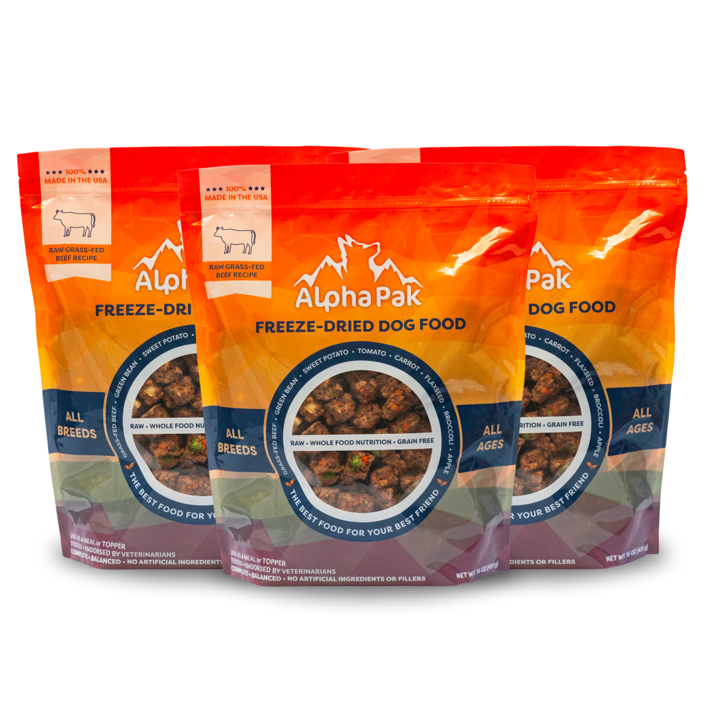 PREMIUM RAW FREEZE DRIED DOG FOOD BEEF 3 Bags freeze dried dog food Alpha Pak