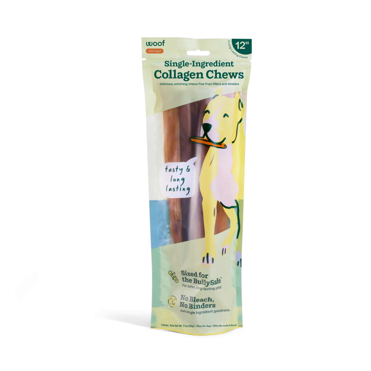 BullySafe Chews - Pure Collagen Beef 12-inch 5 pack Woof