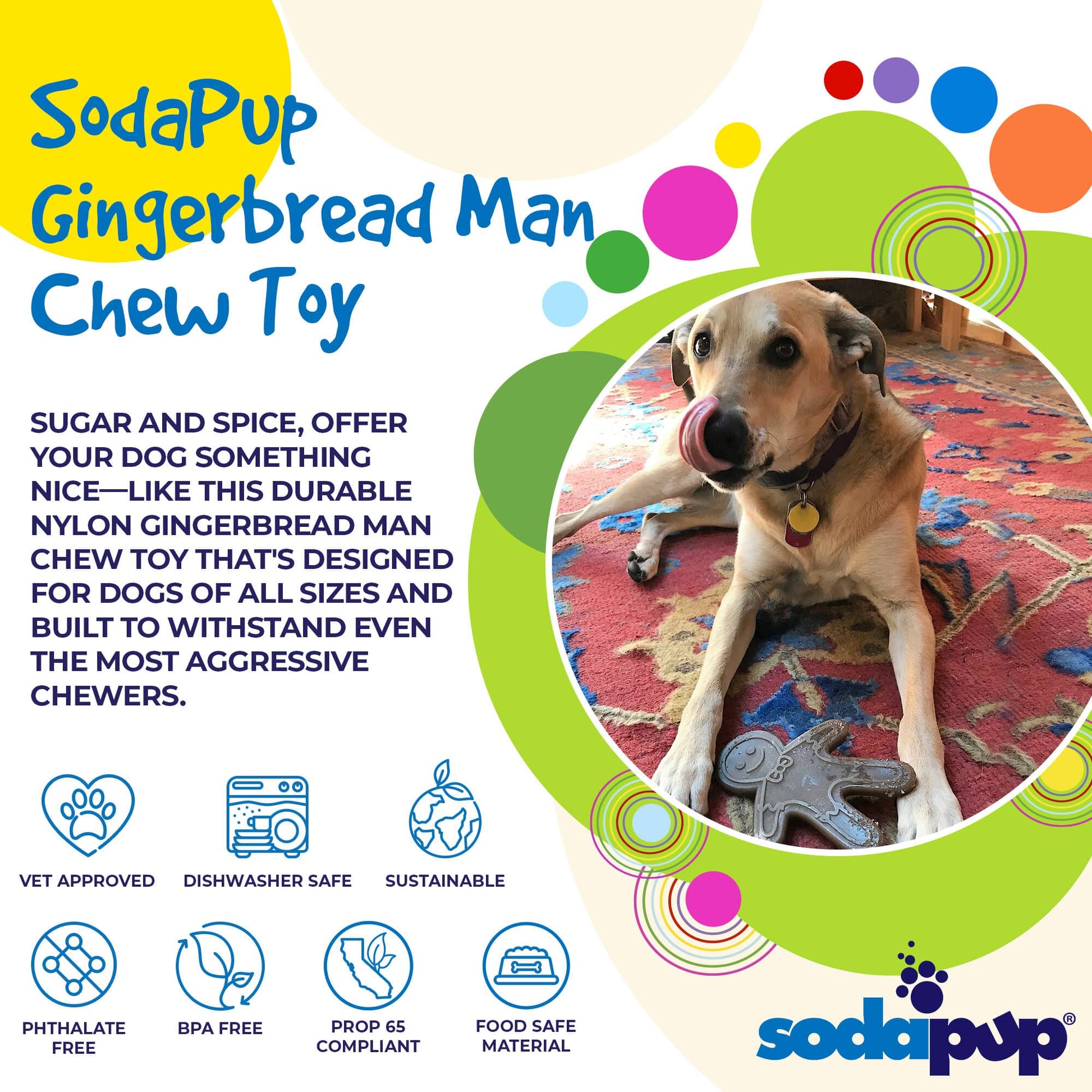 Gingerbread Man Nylon Dog Chew Toy for Aggressive Chewers | USA Made Nylon Dog Toys SodaPup/True Dogs, LLC