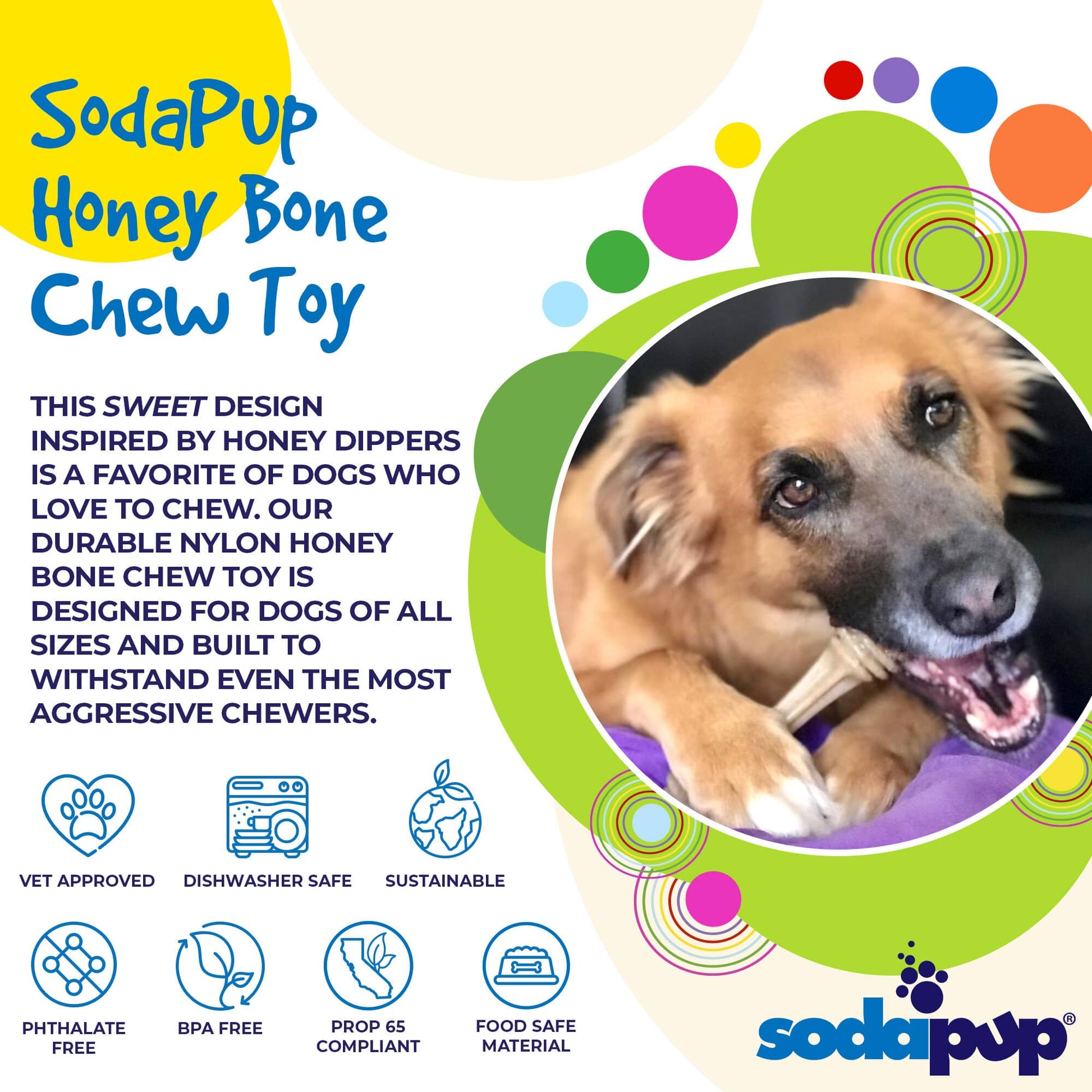 Honey Bone Nylon Dog Toy for Aggressive Chewers | Indestructible | USA Made Nylon Dog Toys SodaPup/True Dogs, LLC