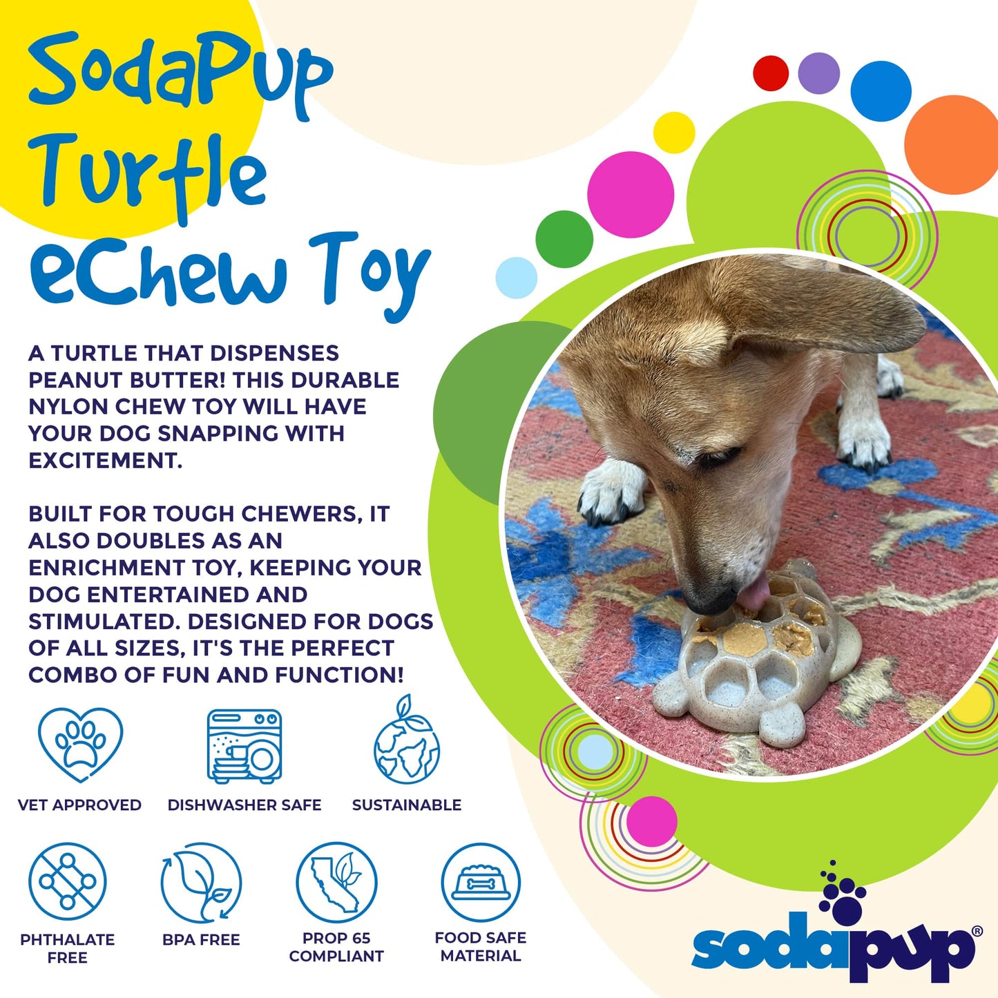 Turtle Nylon Chew Toy - Ultra-Durable Enrichment Toy for Power Chewers USA Nylon Dog Toys SodaPup/True Dogs, LLC
