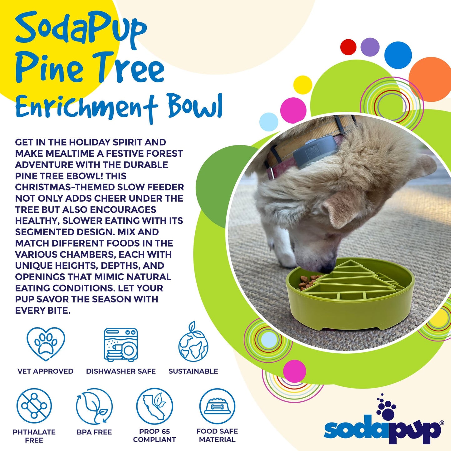 Pine Tree Christmas eBowl Deep Slow Feeder Dog Bowl for Enrichment | USA Made EBOWL SodaPup/True Dogs, LLC