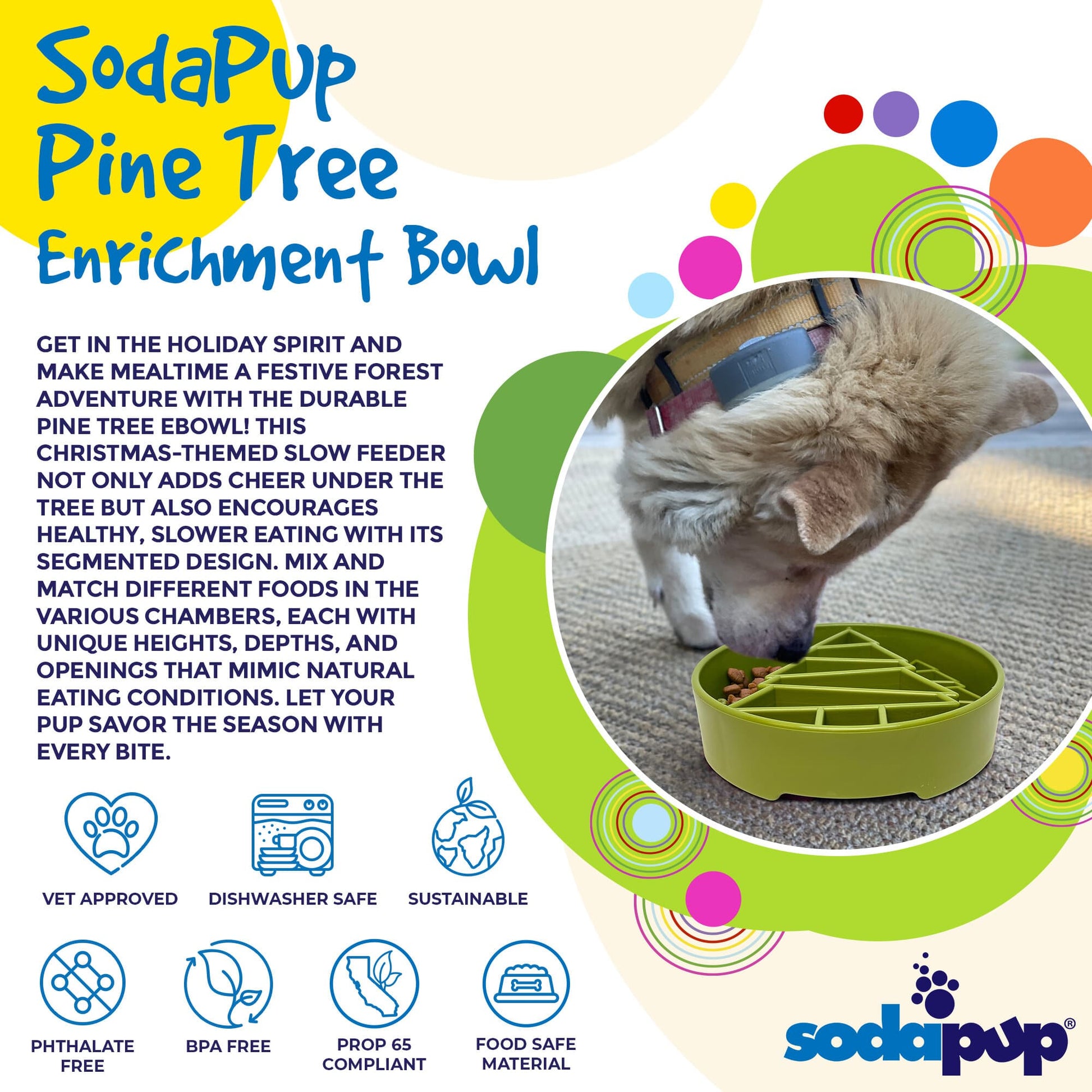 Pine Tree Christmas eBowl Deep Slow Feeder Dog Bowl for Enrichment | USA Made EBOWL SodaPup/True Dogs, LLC