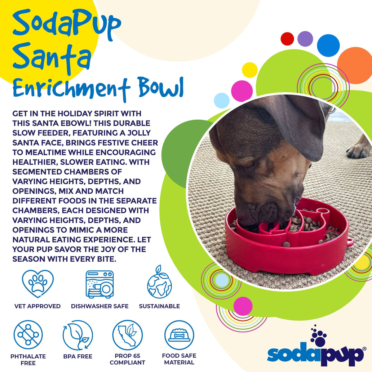 Santa Christmas eBowl Deep Slow Feeder Dog Bowl for Enrichment | USA Made EBOWL SodaPup/True Dogs, LLC