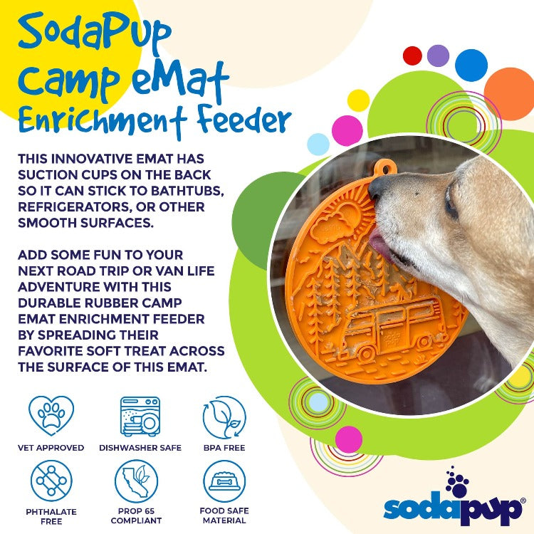 Camp eMat - Enrichment Lick Mat For Dogs and Cats - with Suction Cups | Retro Van Design | USA Made EMAT SodaPup/True Dogs, LLC