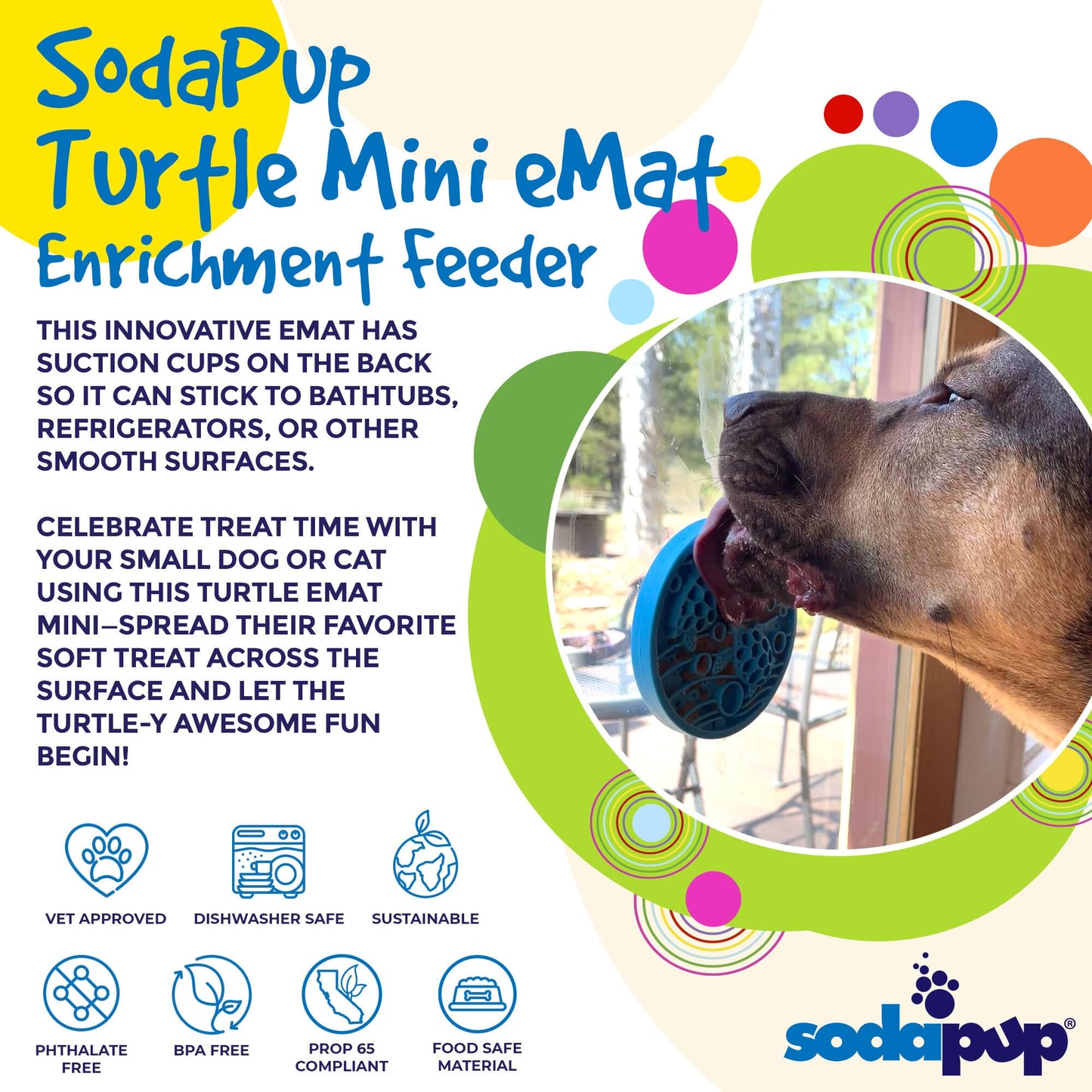 Turtle eMat-Mini Lick Mat with Suction Cups - Small Dogs & Cats | USA EMAT SodaPup/True Dogs, LLC