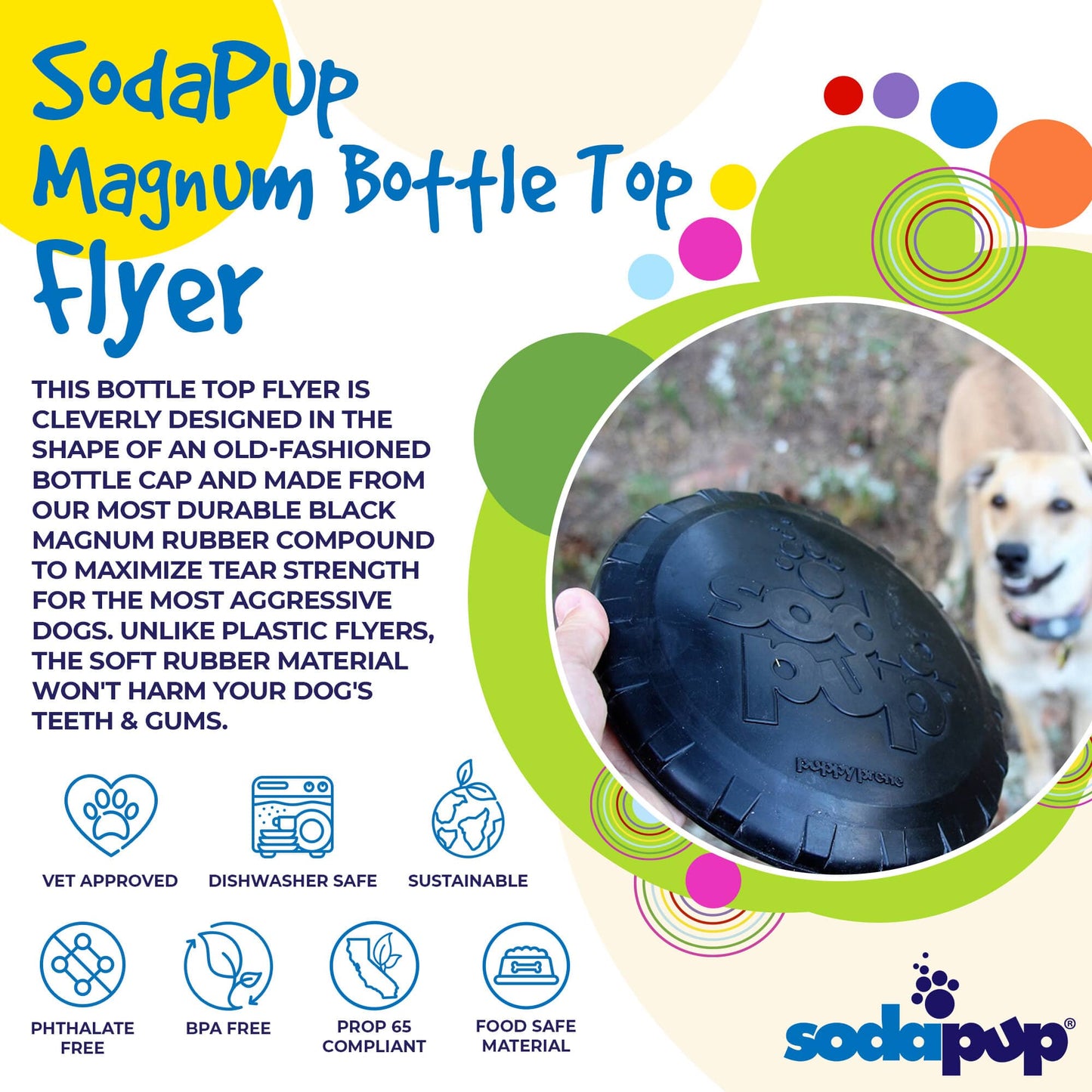 Magnum Bottle Top Flyer Rubber Frisbee for Heavy Chewers | Large | USA Made Rubber Dog Toys SodaPup/True Dogs, LLC