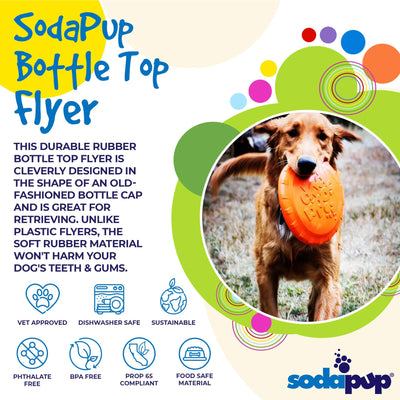 Bottle Top Flyer Rubber Frisbee for Dogs | Orange | Vet Approved | USA Made Rubber Dog Toys SodaPup/True Dogs, LLC