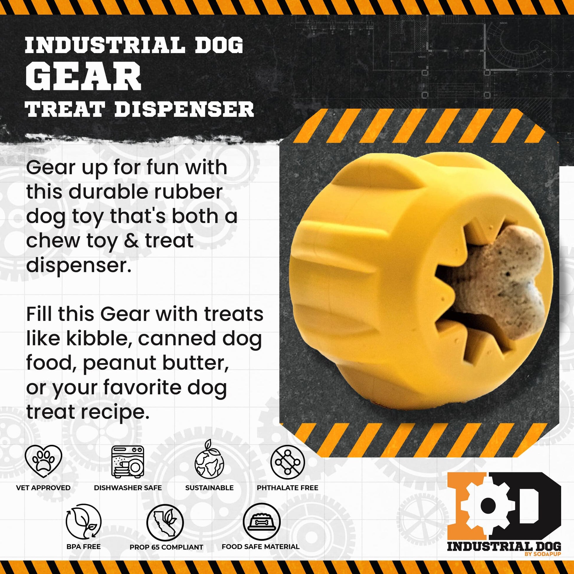 Gear eDispenser - Durable Rubber Yak Chew Holder & Treat Pocket | USA Made Rubber Dog Toys SodaPup/True Dogs, LLC