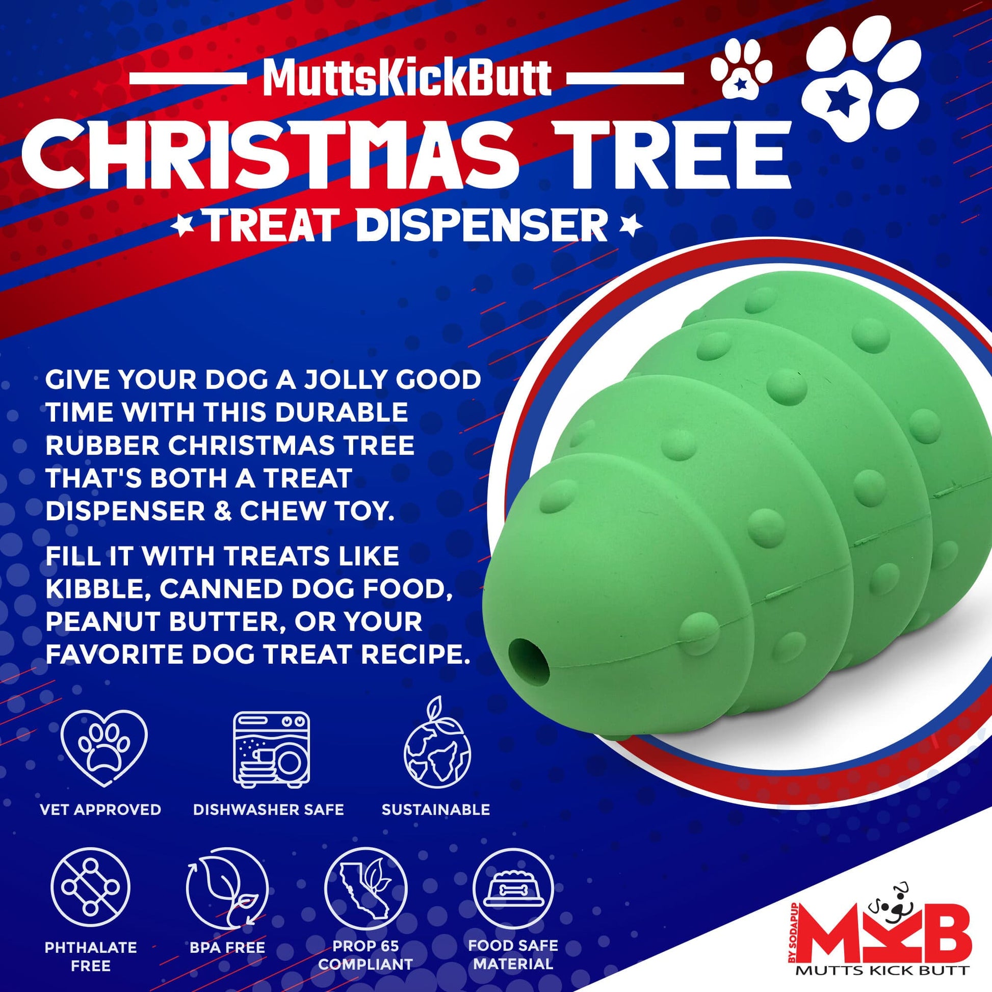 Christmas Tree Dog Toy - Durable Rubber Chew Toy for Large Dogs | USA Made Rubber Dog Toys SodaPup/True Dogs, LLC