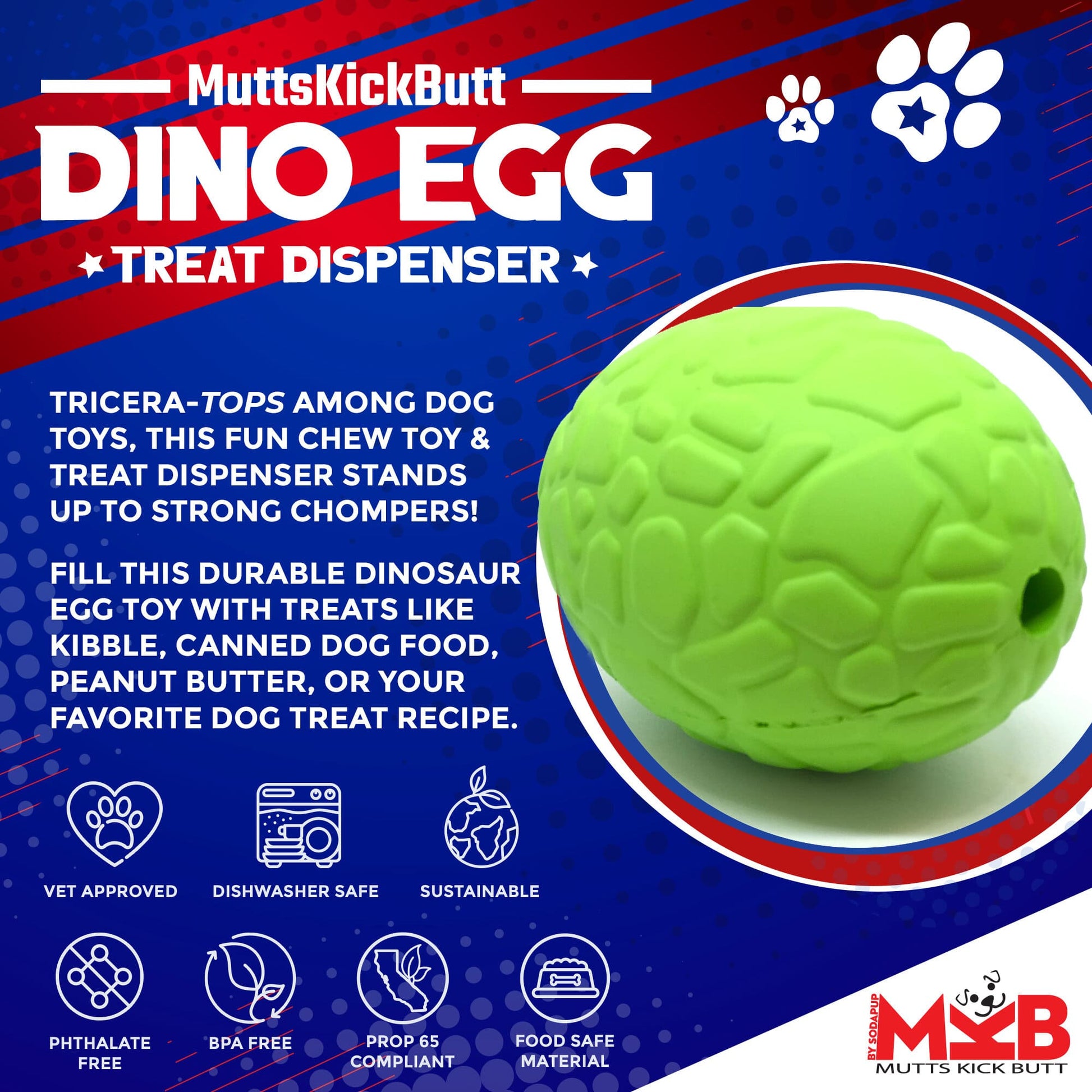 Dinosaur Egg Dog Chew Toy & Treat Dispenser - USA Made | SodaPup Rubber Dog Toys SodaPup/True Dogs, LLC
