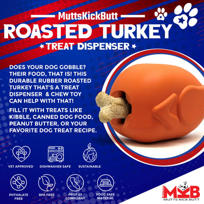 Roasted Turkey Dog Chew Toy & Treat Dispenser - USA Made | SodaPup Rubber Dog Toys SodaPup/True Dogs, LLC