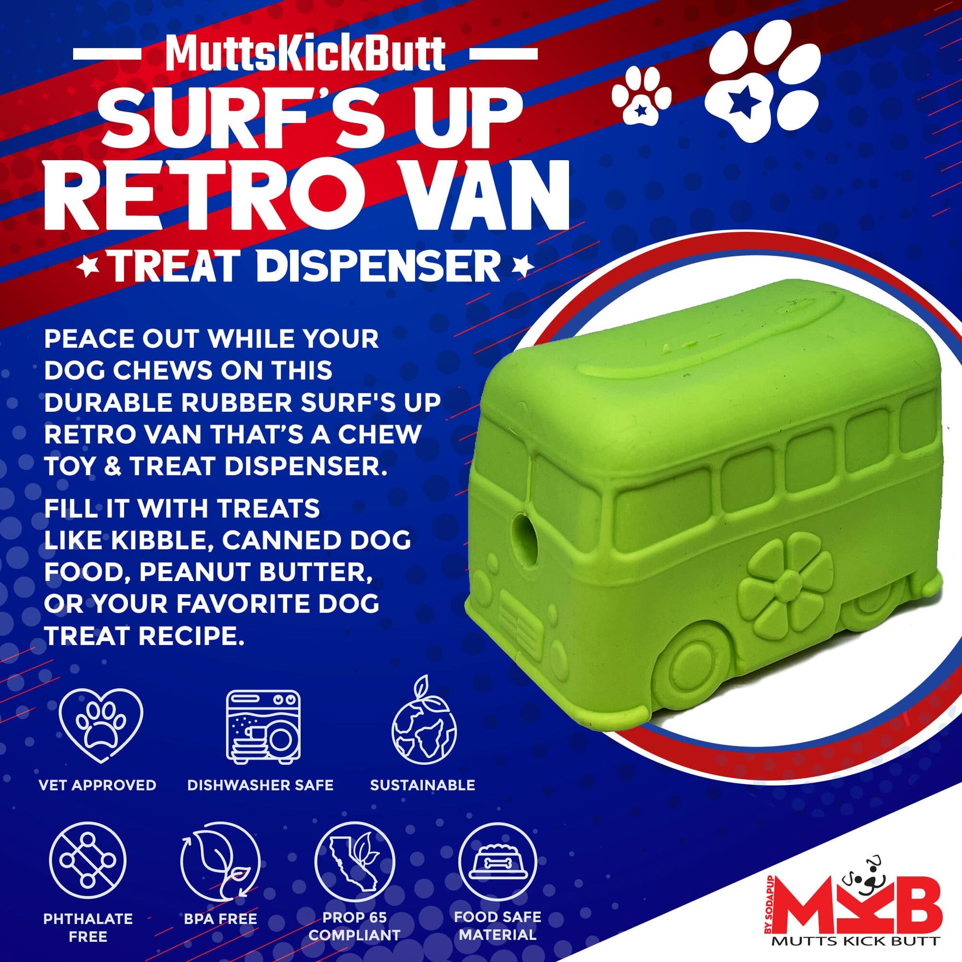 Surf's Up! Retro Van Dog Toy - Durable Chew Toy for Large Dogs | USA Made Rubber Dog Toys SodaPup/True Dogs, LLC