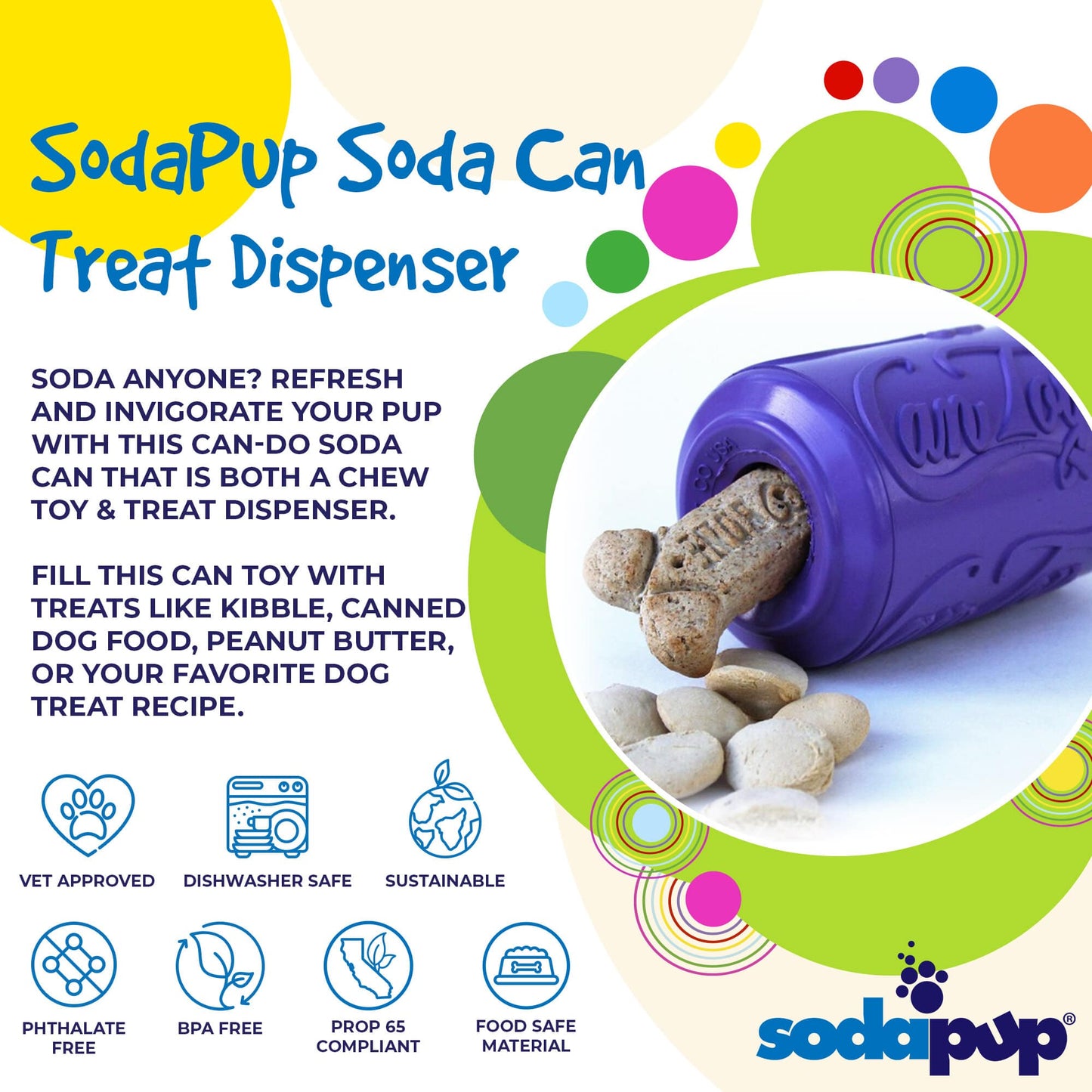 Can Toy Rubber Dog Chew Toy for Average Chewers | Treat Dispenser | USA Made Rubber Dog Toys SodaPup/True Dogs, LLC