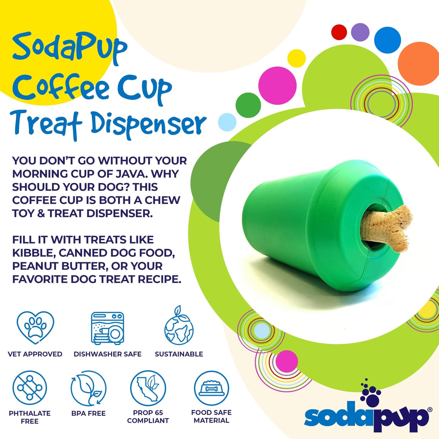 Coffee Cup Rubber Dog Chew Toy for Power Chewers | Treat Dispenser | USA Made Rubber Dog Toys SodaPup/True Dogs, LLC
