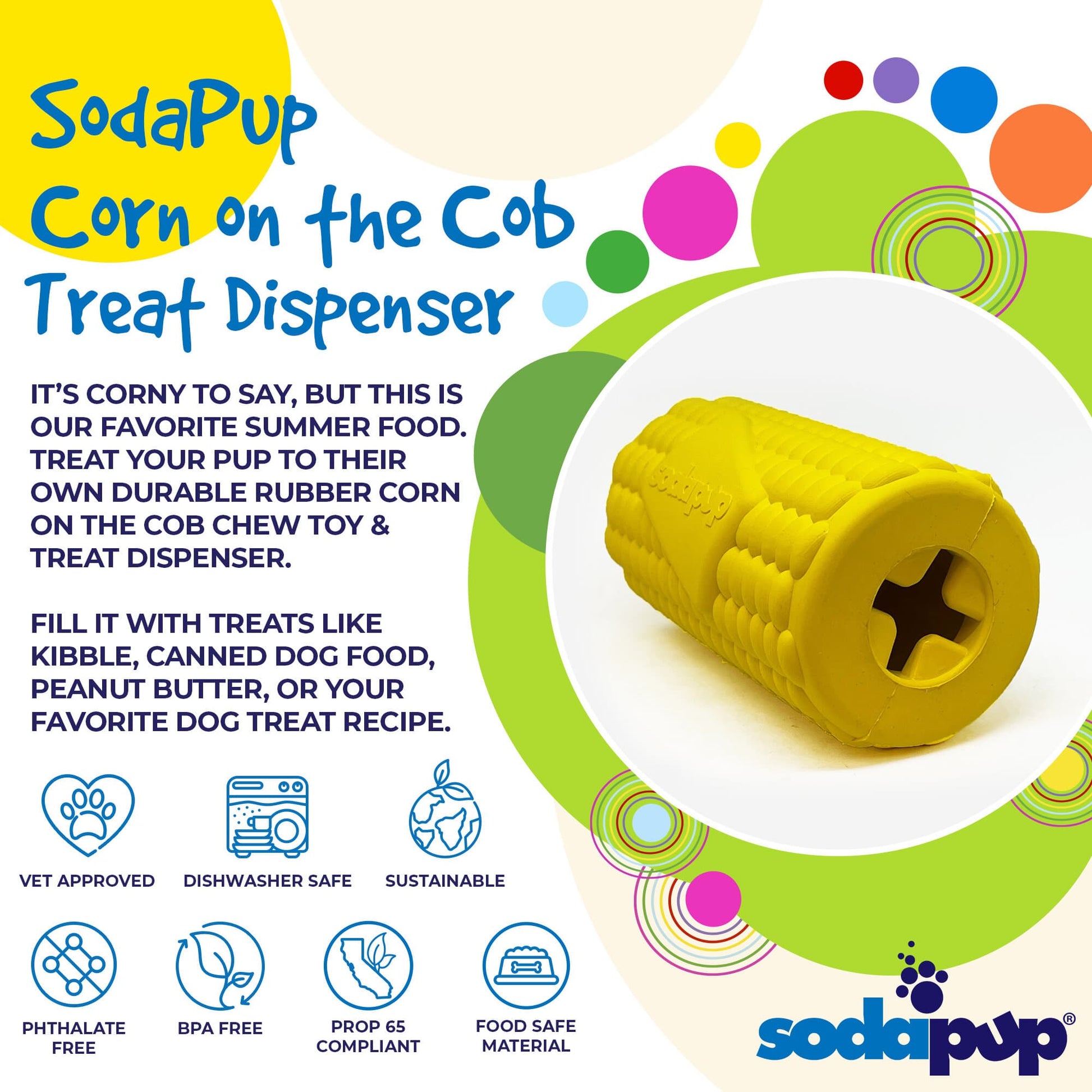 Corn on the Cob Dog Toy - Durable Rubber Treat Dispenser | USA Made Rubber Dog Toys SodaPup/True Dogs, LLC