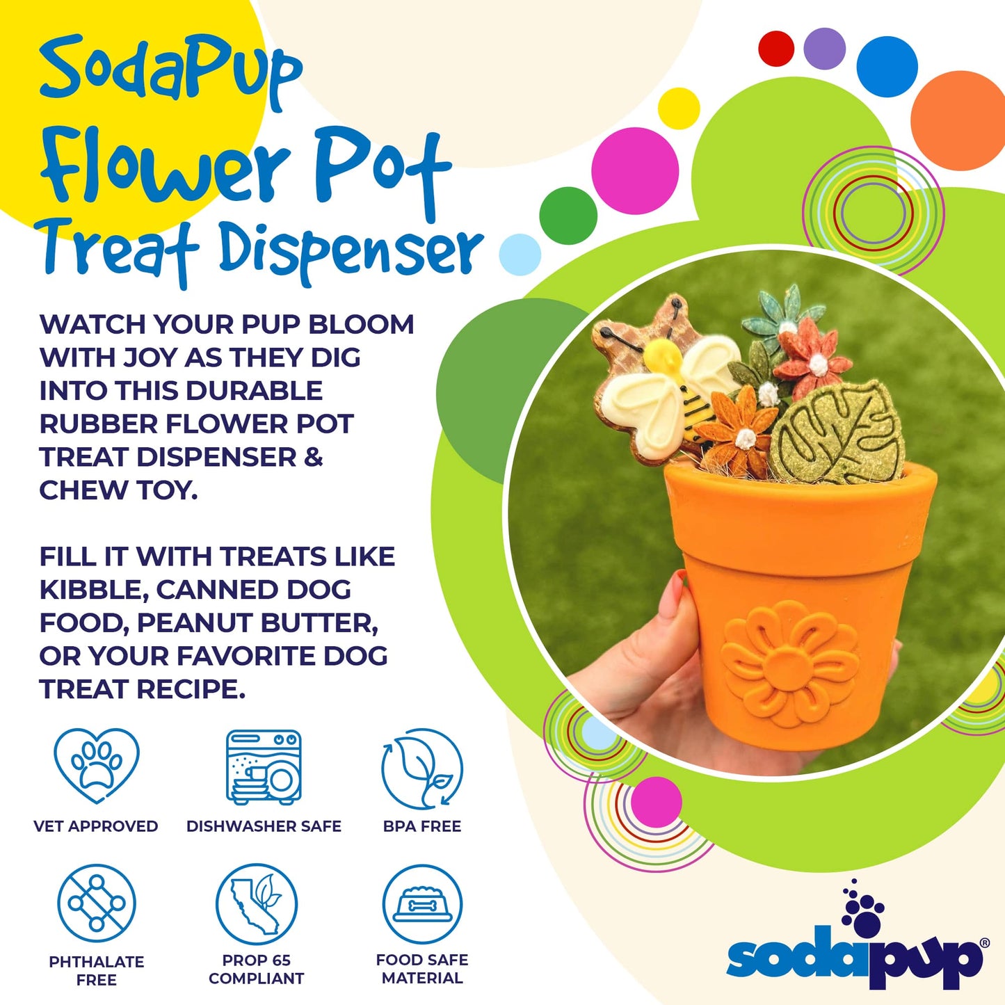 Large Flower Pot eCup Dog Treat Dispenser | Durable USA-Made Enrichment Toy | SodaPup Rubber Dog Toys SodaPup/True Dogs, LLC