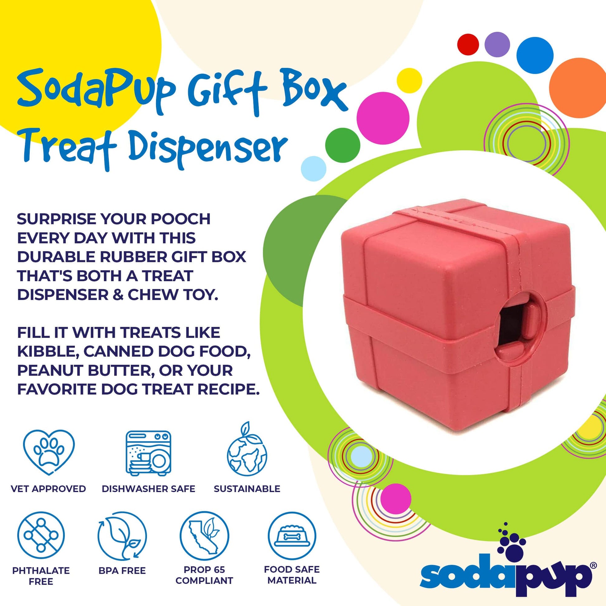 Gift Box eDispenser - Durable Rubber Treat Dispenser for Dogs | USA Made Rubber Dog Toys SodaPup/True Dogs, LLC