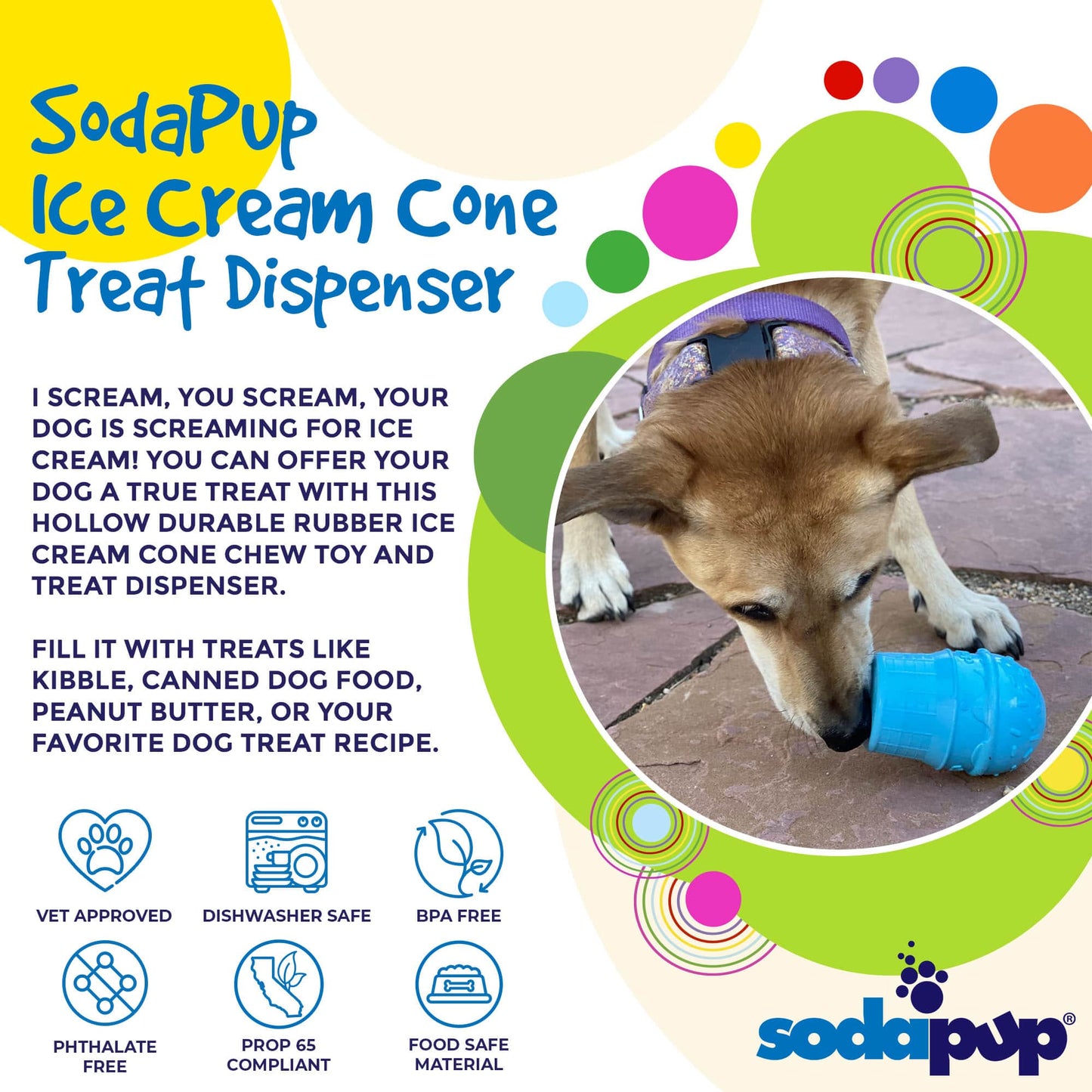 Ice Cream Cone Rubber Dog Chew Toy for Power Chewers | USA Made | SodaPup Rubber Dog Toys SodaPup/True Dogs, LLC
