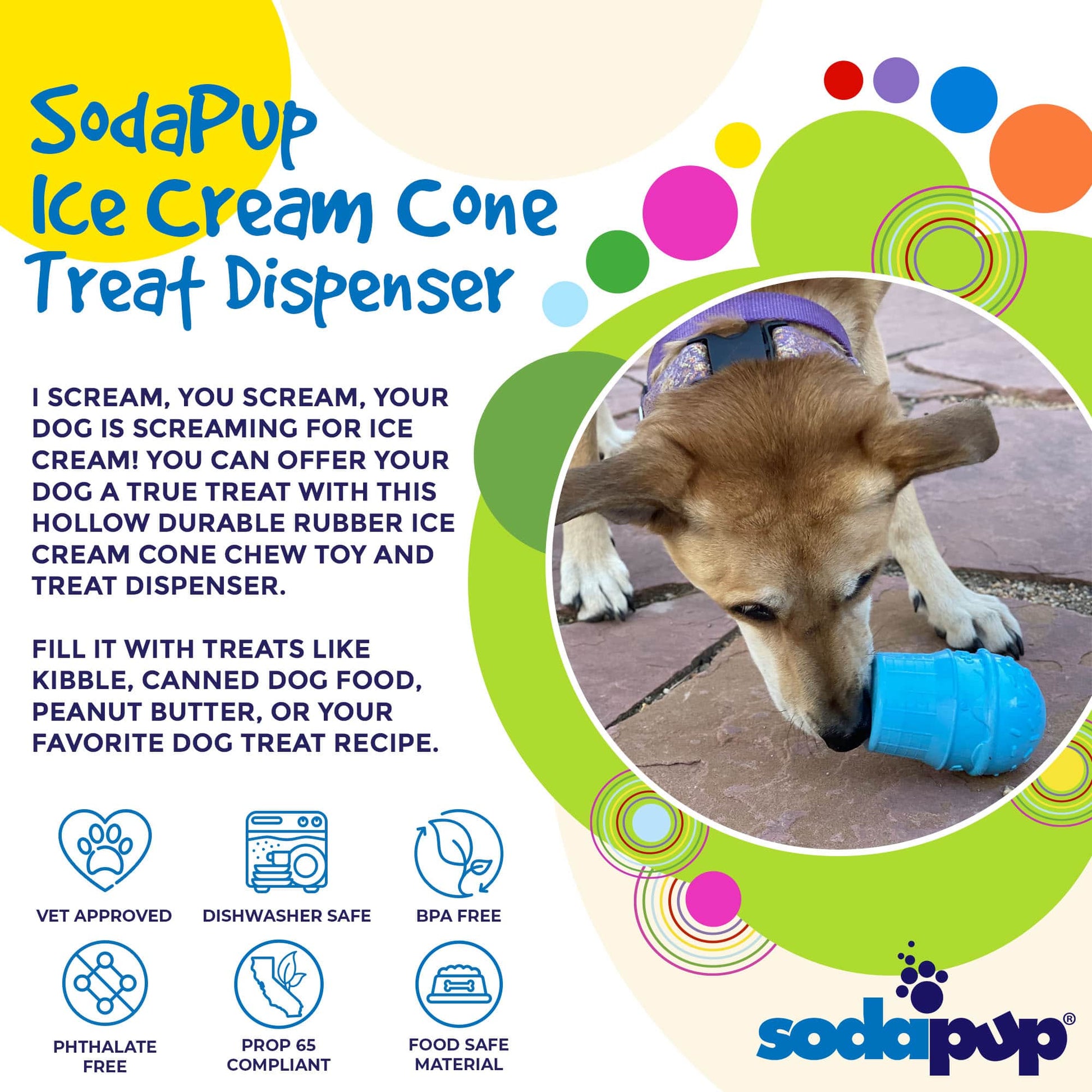 Ice Cream Cone Rubber Dog Chew Toy for Power Chewers | USA Made | SodaPup Rubber Dog Toys SodaPup/True Dogs, LLC