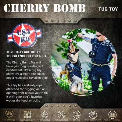 USA-K9 Cherry Bomb Rubber Dog Chew Toy | K9 Handler Reward Toy | USA Made Rubber Dog Toys SodaPup/True Dogs, LLC