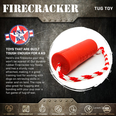USA-K9 Firecracker Floating Training Dummy | K9 Handler Reward Toy | Red | USA Made Rubber Dog Toys SodaPup/True Dogs, LLC
