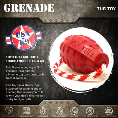 USA-K9 Grenade Rubber Dog Chew Toy | K9 Handler Reward Toy | Blue | USA Made Rubber Dog Toys SodaPup/True Dogs, LLC