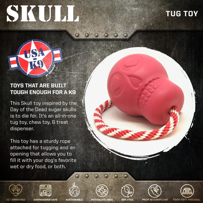 USA-K9 Skull Dog Chew Toy & Treat Dispenser - Made in USA | SodaPup Rubber Dog Toys SodaPup/True Dogs, LLC